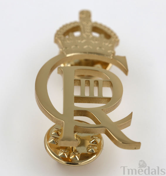 King Charles III CIIIR Cypher Badge Pair Brass Real Gold Plated - UK Replica