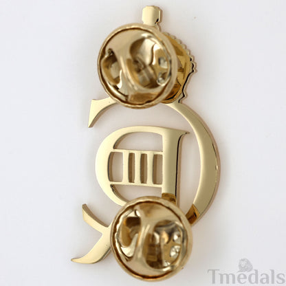 King Charles III CIIIR Cypher Badge Pair Brass Real Gold Plated - UK Replica