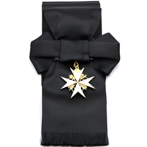 UK Order of St John Badge & Sash Set Black Sash White Maltese Cross Replica