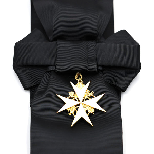 UK Order of St John Badge & Sash Set Black Sash White Maltese Cross Replica