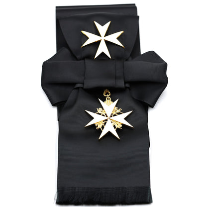 UK Order of St John Badge & Sash Set Black Sash White Maltese Cross Replica