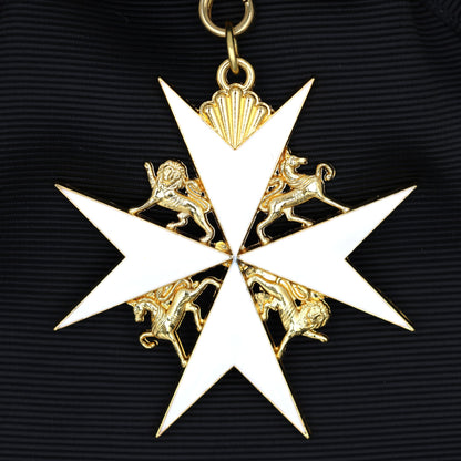 UK Order of St John Badge & Sash Set Black Sash White Maltese Cross Replica