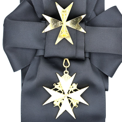 UK Order of St John Badge & Sash Set Black Sash White Maltese Cross Replica