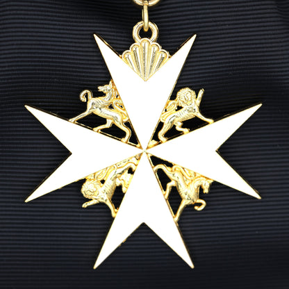 UK Order of St John Badge & Sash Set Black Sash White Maltese Cross Replica