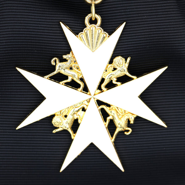 UK Order of St John Badge & Sash Set Black Sash White Maltese Cross Replica