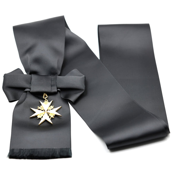 UK Order of St John Badge & Sash Set Black Sash White Maltese Cross Replica