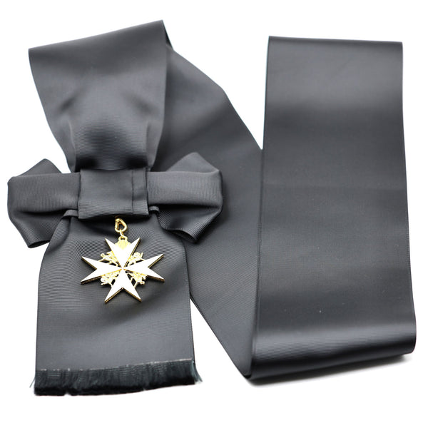 UK Order of St John Badge & Sash Set Black Sash White Maltese Cross Replica