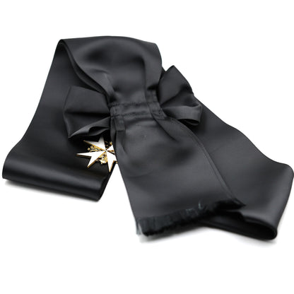 UK Order of St John Badge & Sash Set Black Sash White Maltese Cross Replica