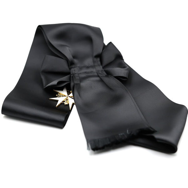 UK Order of St John Badge & Sash Set Black Sash White Maltese Cross Replica