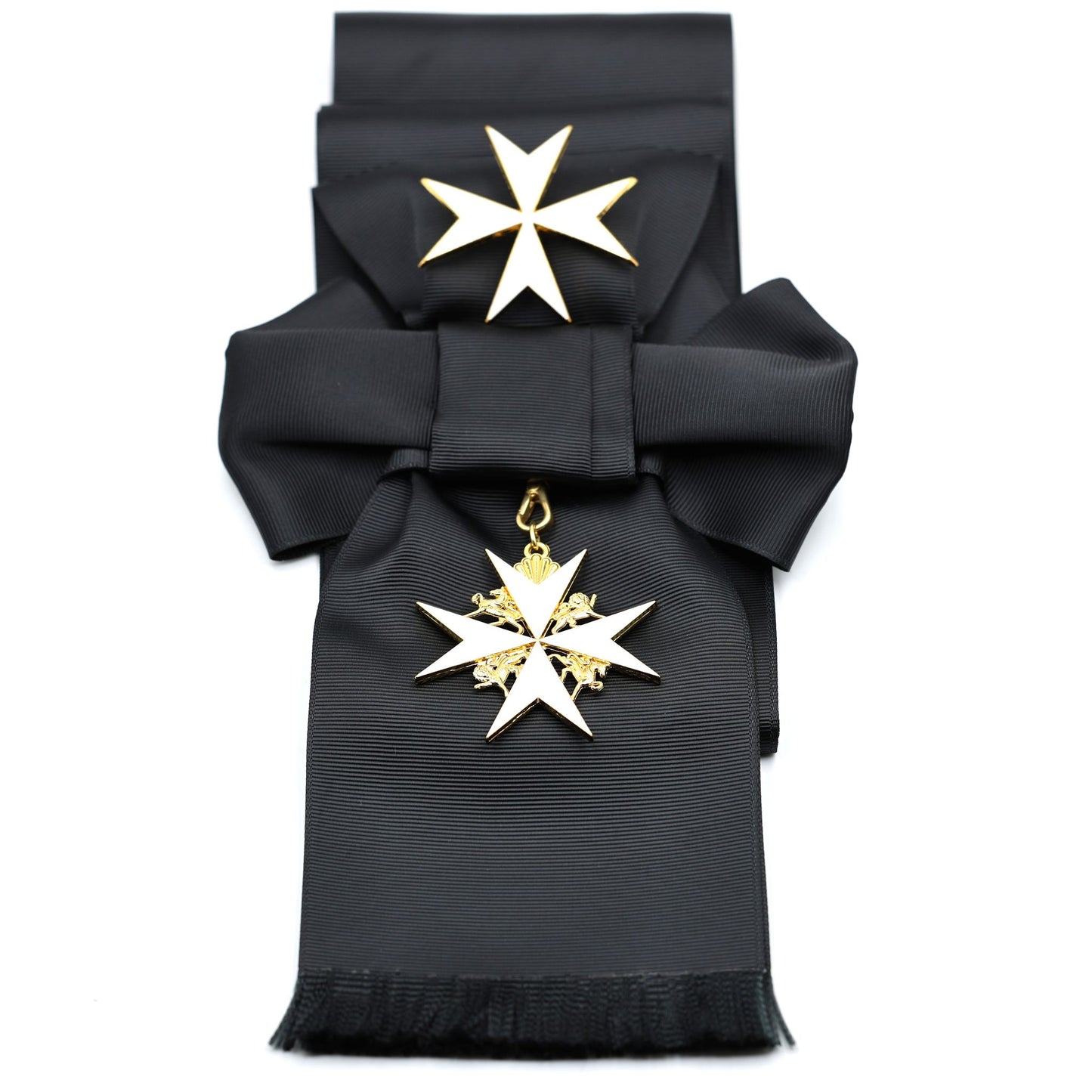 UK Order of St John Badge & Sash Set Black Sash White Maltese Cross Replica