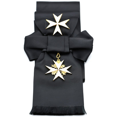 UK Order of St John Badge & Sash Set Black Sash White Maltese Cross Replica