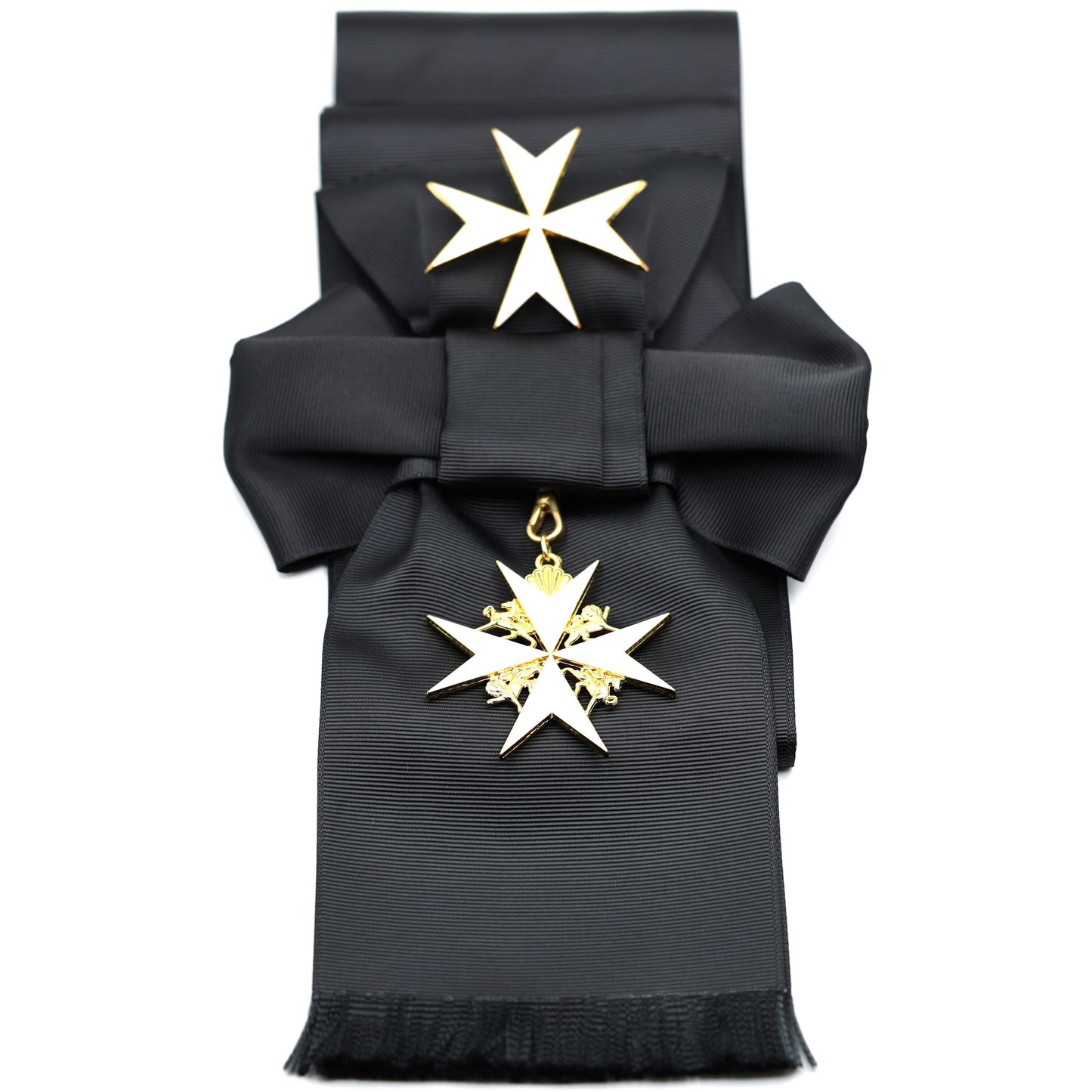 UK Order of St John Badge & Sash Set Black Sash White Maltese Cross Replica