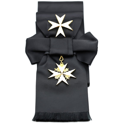 UK Order of St John Badge & Sash Set Black Sash White Maltese Cross Replica