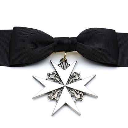 UK British Order of St John Lady of Grace Bow Badge White Enamel Cross Replica