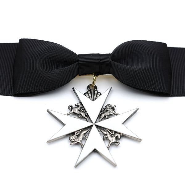 UK British Order of St John Lady of Grace Bow Badge White Enamel Cross Replica