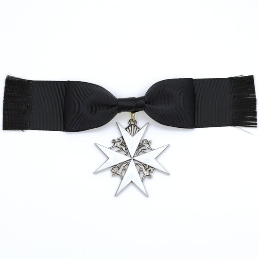 UK British Order of St John Lady of Grace Bow Badge White Enamel Cross Replica