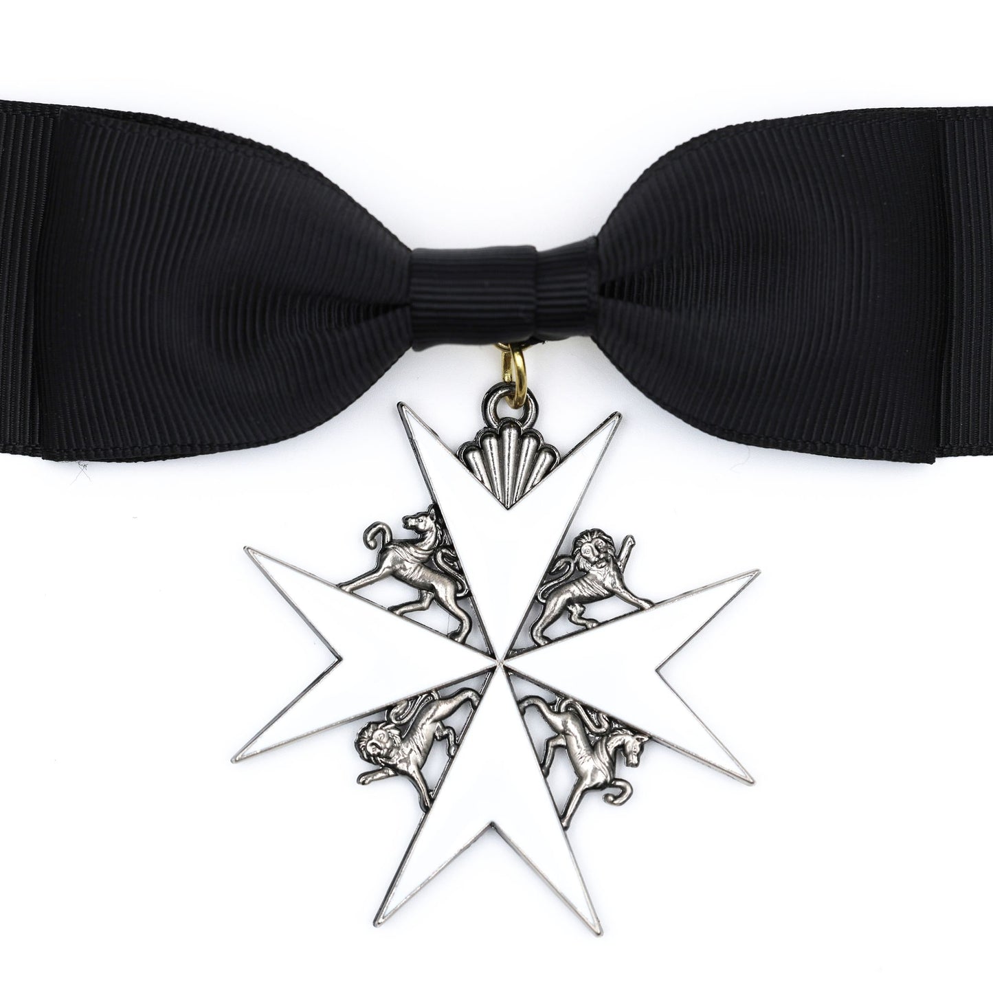 UK British Order of St John Lady of Grace Bow Badge White Enamel Cross Replica
