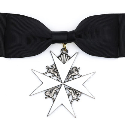 UK British Order of St John Lady of Grace Bow Badge White Enamel Cross Replica