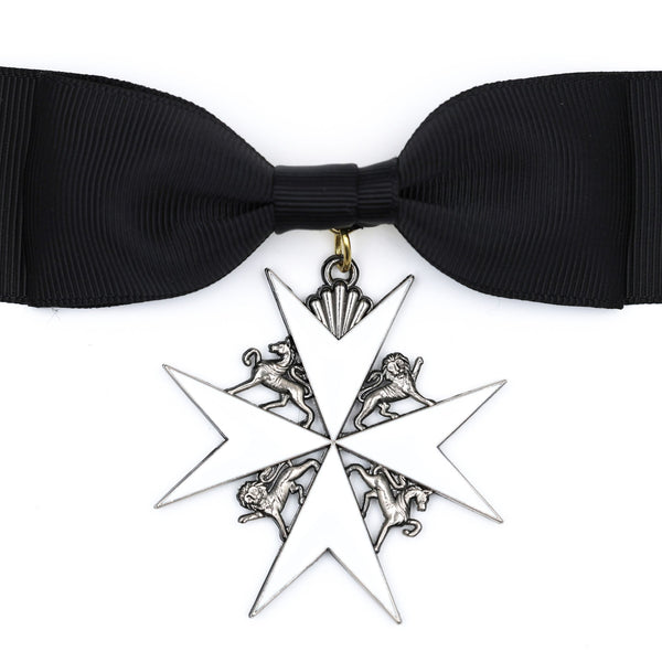 UK British Order of St John Lady of Grace Bow Badge White Enamel Cross Replica