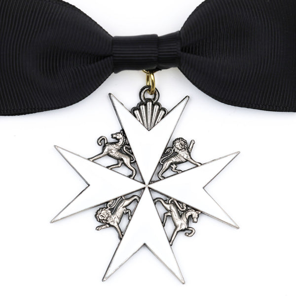 UK British Order of St John Lady of Grace Bow Badge White Enamel Cross Replica