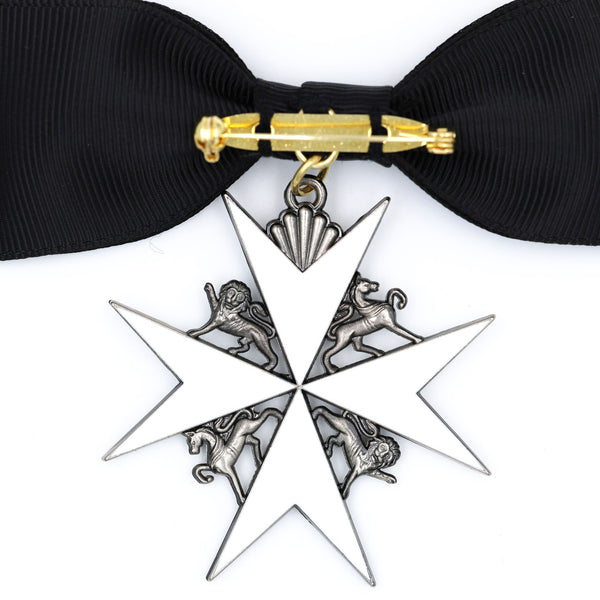 UK British Order of St John Lady of Grace Bow Badge White Enamel Cross Replica