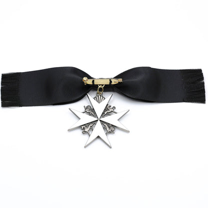 UK British Order of St John Lady of Grace Bow Badge White Enamel Cross Replica
