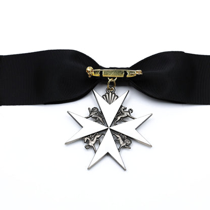 UK British Order of St John Lady of Grace Bow Badge White Enamel Cross Replica