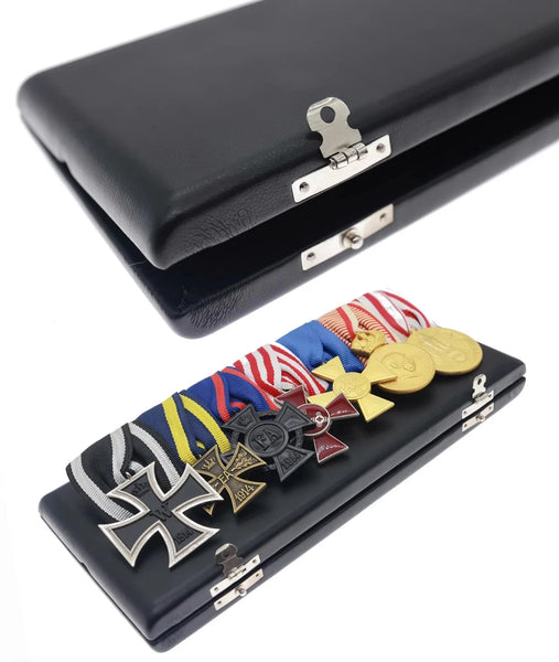 WW1 German 7-Place Medal Bar with Matching Ribbon Bar & Leather Case – Repro Replica
