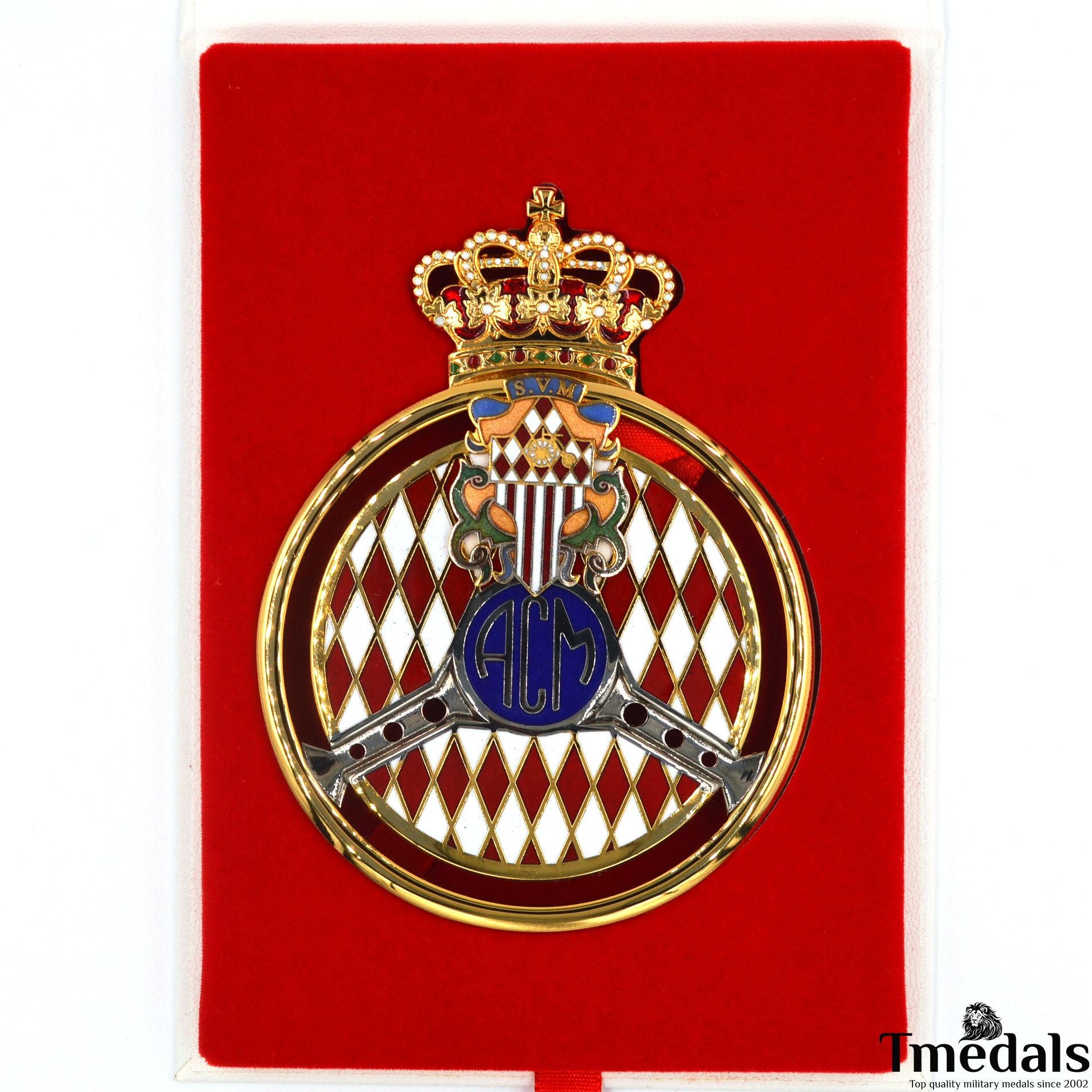 Cased Original ACM GOLD Badge AUTOMOBILE CLUB DE MONACO Grille real enamel 2011 Medal Order Rare!