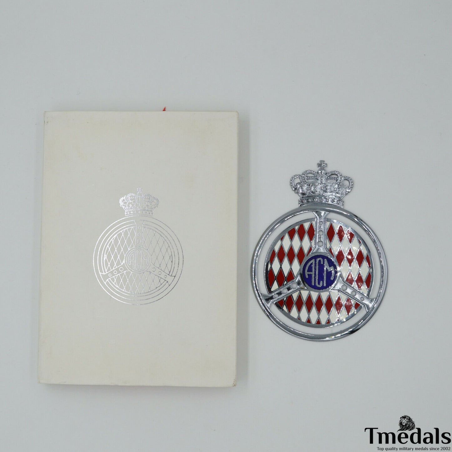 Original Automobile Club de Monaco ACM Badge – Brass with Hard Enamel, 10 × 7.5 cm, Cased