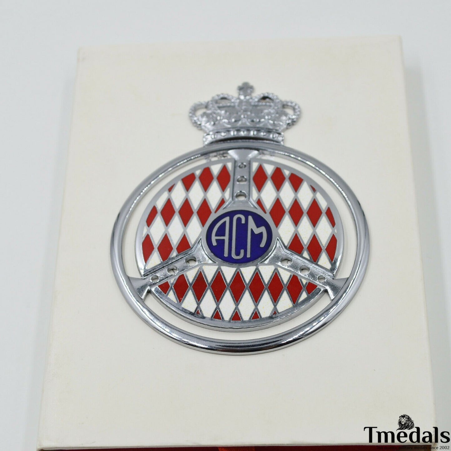 Original Automobile Club de Monaco ACM Badge – Brass with Hard Enamel, 10 × 7.5 cm, Cased