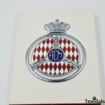 Original Automobile Club de Monaco ACM Badge – Brass with Hard Enamel, 10 × 7.5 cm, Cased