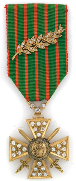France Croix de Guerre 1914–1918 w/ Diamonds – Marshal Foch – 925 Silver Replica Repro
