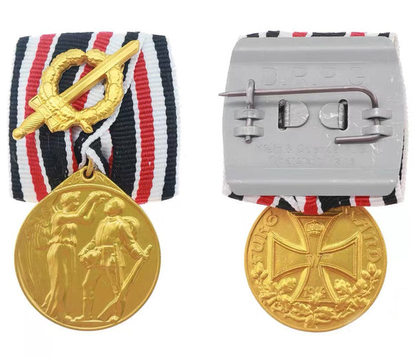 WW1 German Veteran Medal Fürs Vaterland 1914 Ribbon Bar Swords Replica