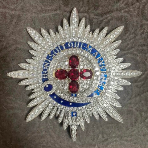 UK British Order of the Garter Star, 925 Sterling Silver, Enamel