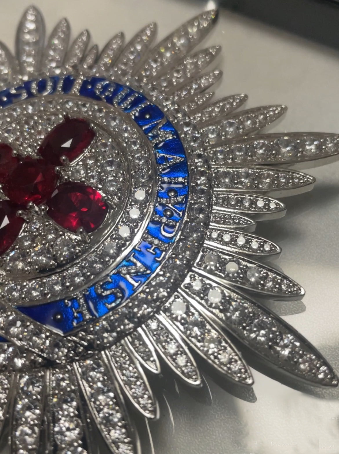 UK British Order of the Garter Star, 925 Sterling Silver, Enamel