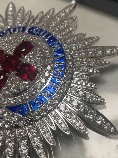 UK British Order of the Garter Star, 925 Sterling Silver, Enamel