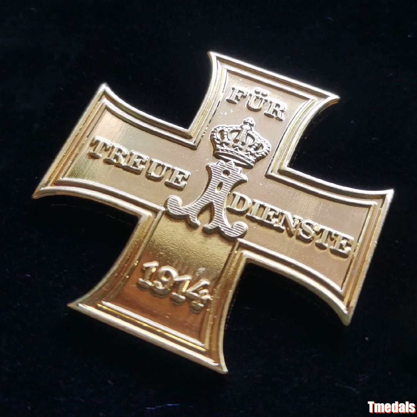 Gold Prussian Cross 1914 "Für Treue Dienste" Badge – WWI Loyal Service Replica