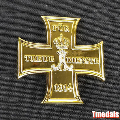 Gold Prussian Cross 1914 "Für Treue Dienste" Badge – WWI Loyal Service Replica