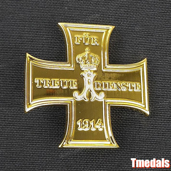 Gold Prussian Cross 1914 "Für Treue Dienste" Badge – WWI Loyal Service Replica