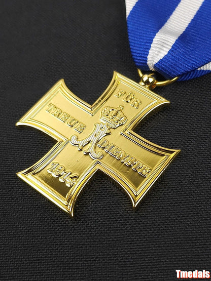 Gold Prussian Cross 1914 "Für Treue Dienste" Badge – WWI Loyal Service Replica