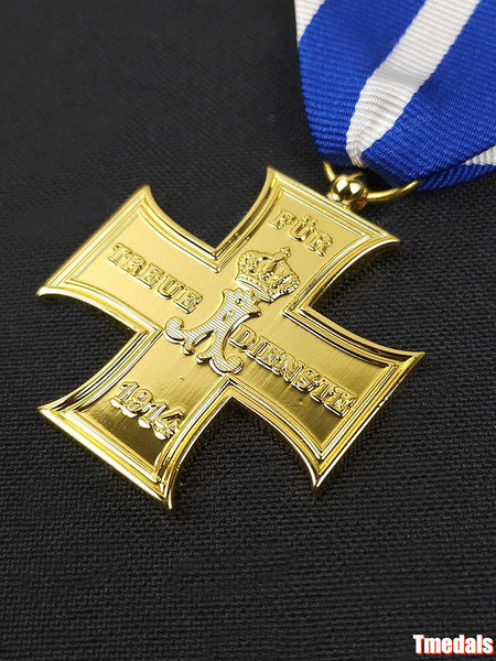 Gold Prussian Cross 1914 "Für Treue Dienste" Badge – WWI Loyal Service Replica Repro