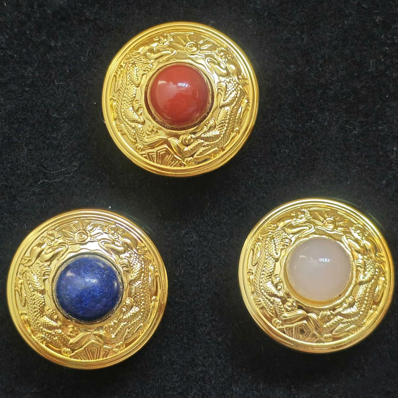 China Qing New Army Officer Cap Badges Set of 3 – Double-Dragon Replicas