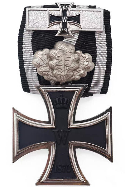 German Iron Cross 1870 2nd Class, 25-Year Oak Leaves & 1914 Spange Replica