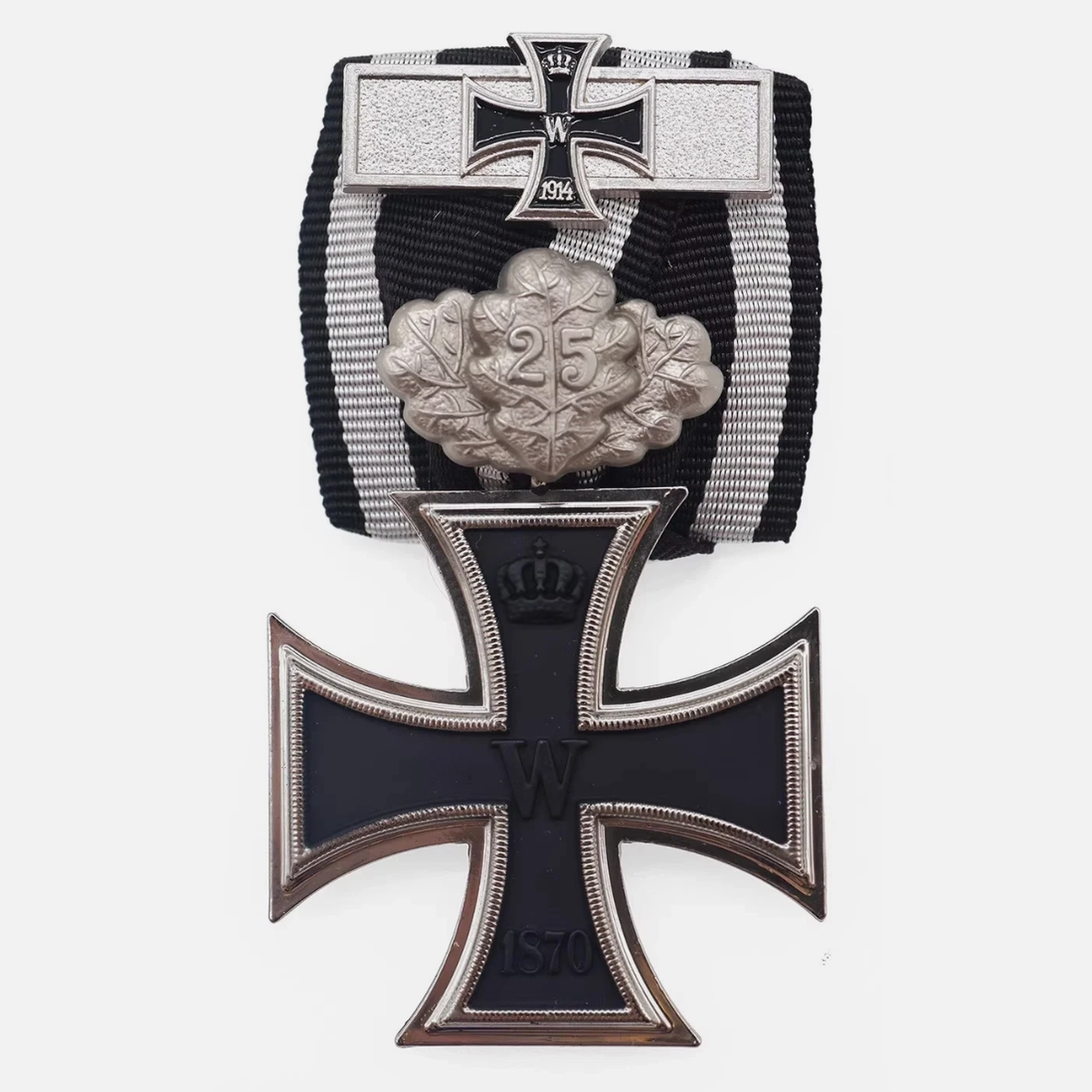German Iron Cross 1870 2nd Class, 25-Year Oak Leaves & 1914 Spange Replica
