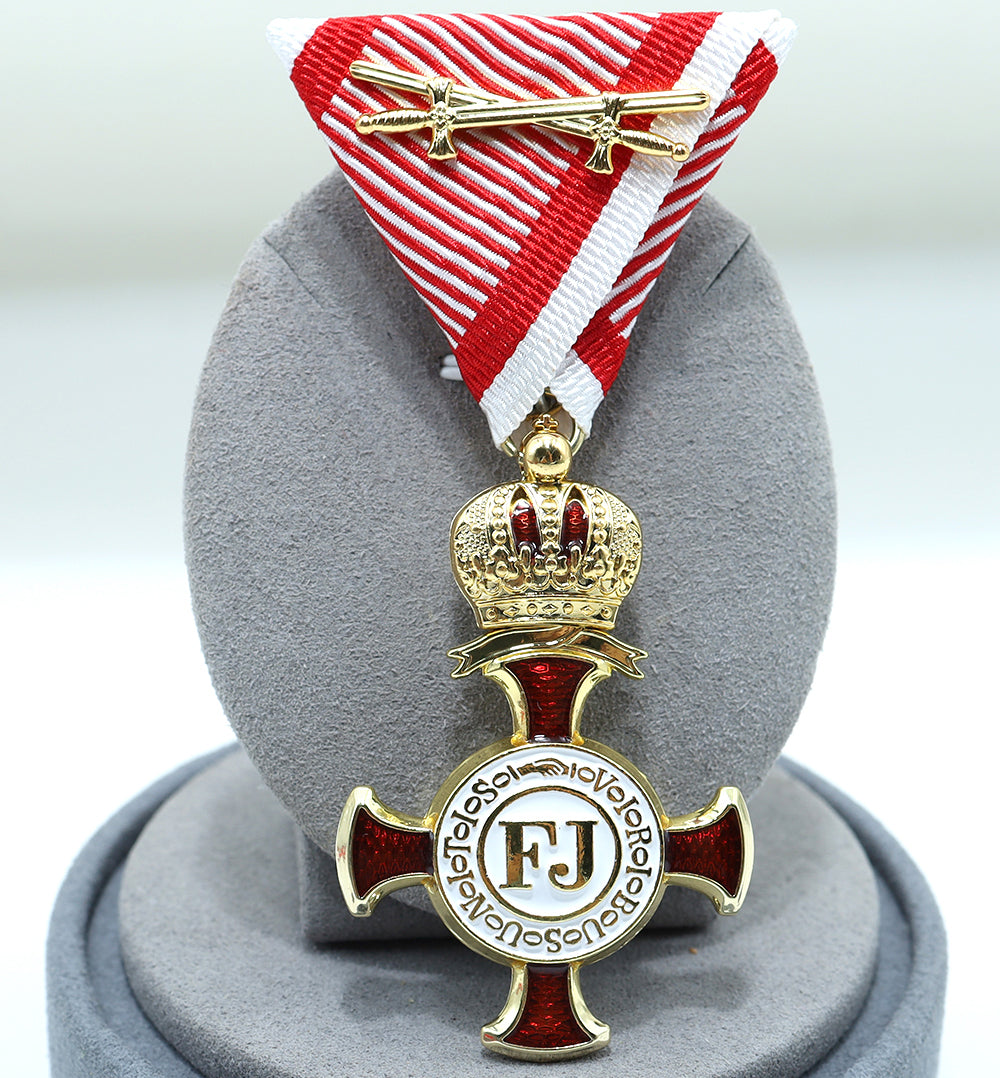 Austro-Hungarian Golden Cross of Merit with Crown 1849 FJ with Swords Replica