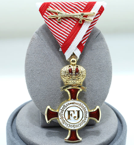 Austro-Hungarian Golden Cross of Merit with Crown 1849 FJ with Swords Replica