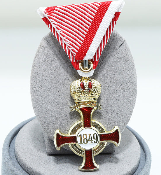 Austro-Hungarian Golden Cross of Merit with Crown 1849 FJ with Swords Replica