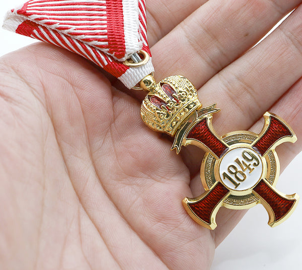 Golden Cross of Merit with Crown 1849 Austria-Hungary FJ Order Medal Replica