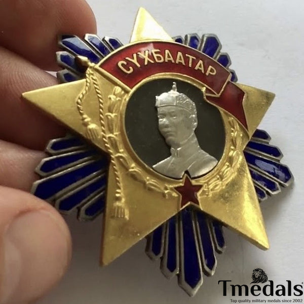 Mongolia Order of Sukhbaatar-925 Silver Real Enamel-Soviet Medal Badge Replica